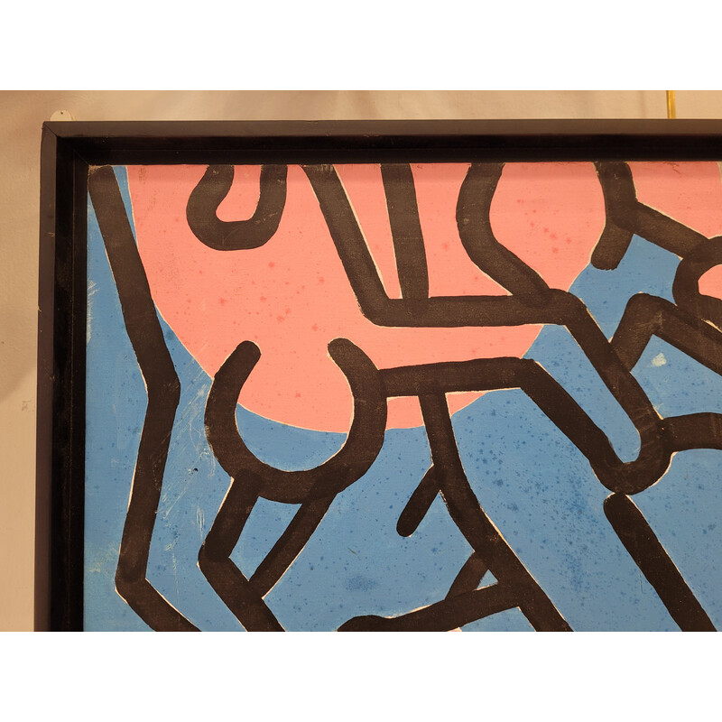 Olio su tela vintage "Composition" di Keith Haring, anni '80