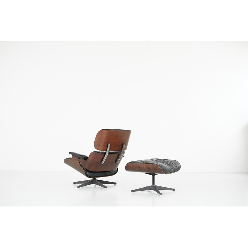 Poltrona lounge vintage em jacarandá e couro de Charles e Ray Eames para  Icf De Padova,