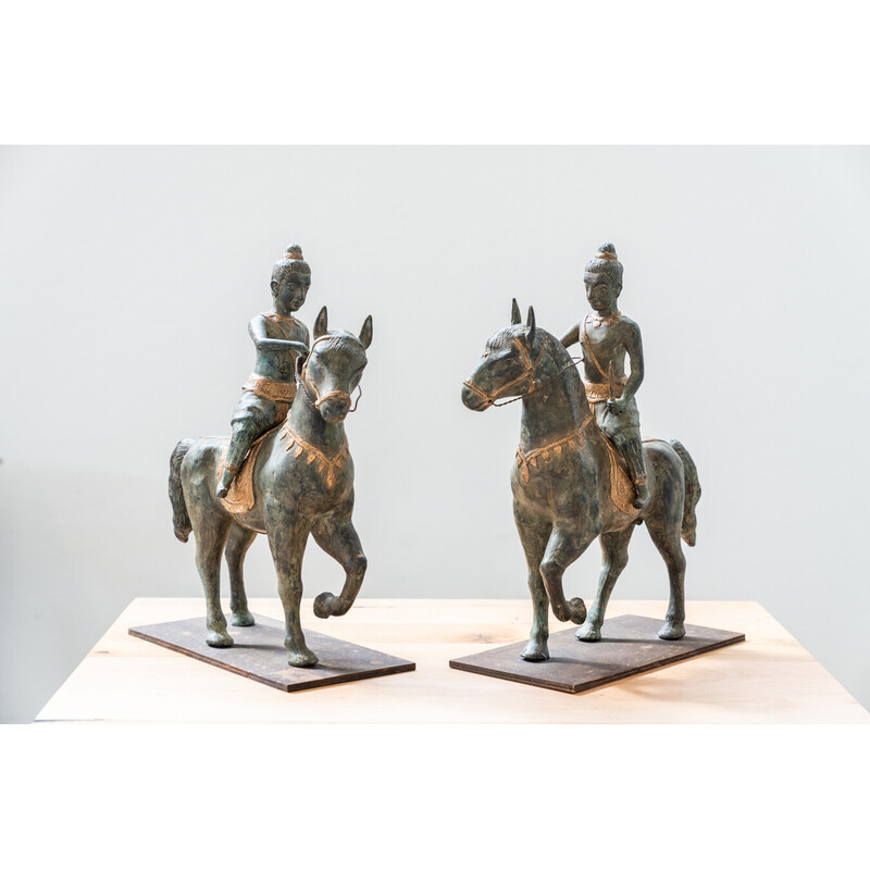 Par de cavaleiros de bronze vintage, 1920-1930