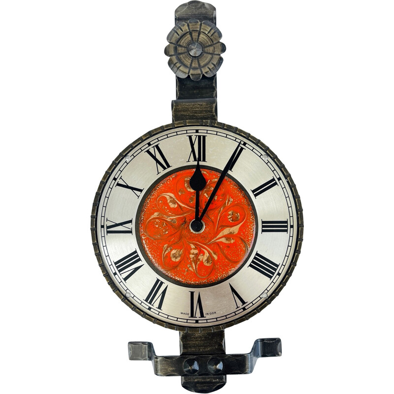 Relógio de parede elétrico vintage em metal para Veb Elektrobau Greiz,  Alemanha 1970