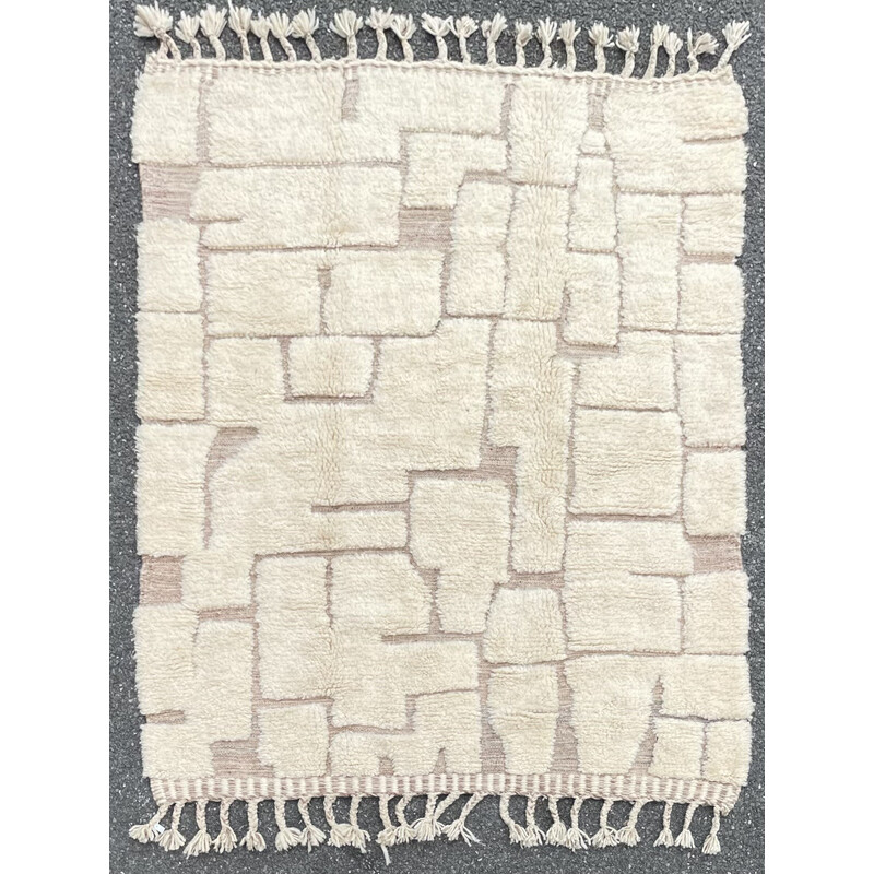 Tappeto berbero vintage in lana bianca