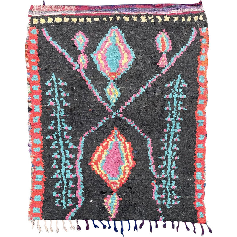 Tapis berbère vintage en coton et laine multicolore