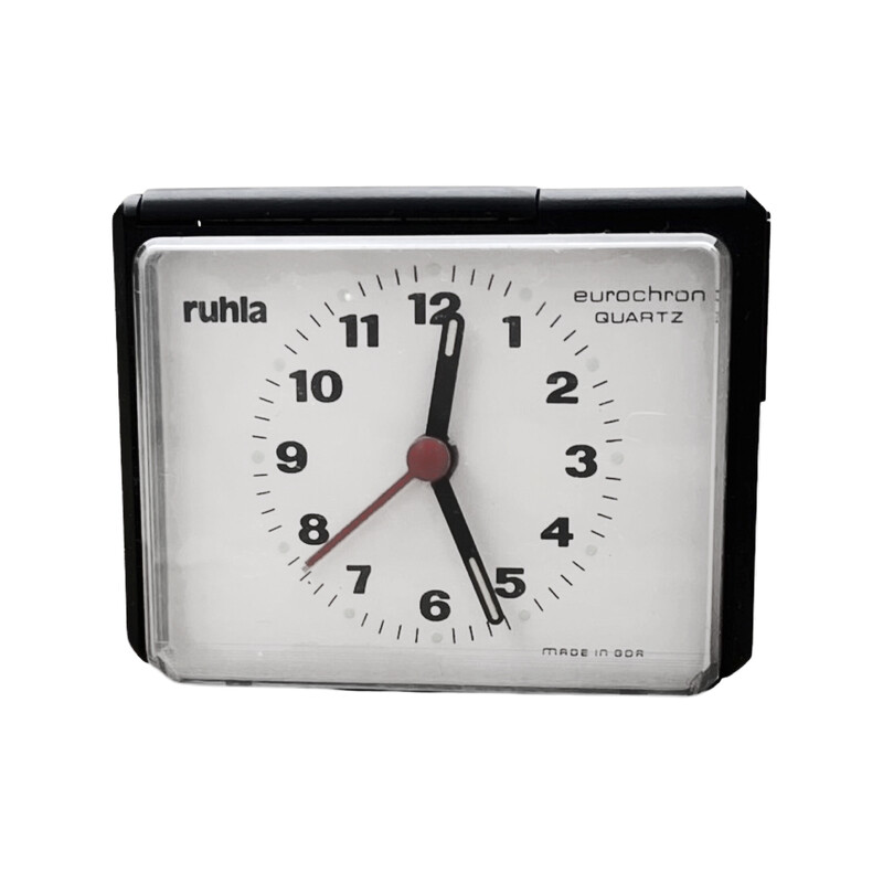 Vintage Ruhla electric alarm clock in black plastic, Germany 1980