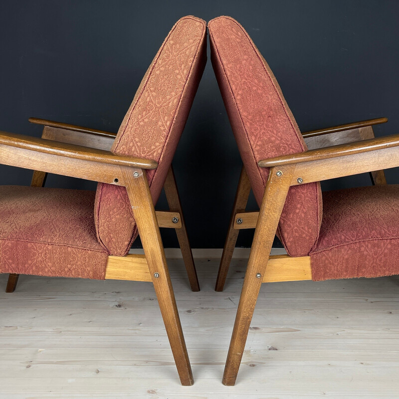 Pair of vintage red-brown armchairs, Yugoslavia 1960