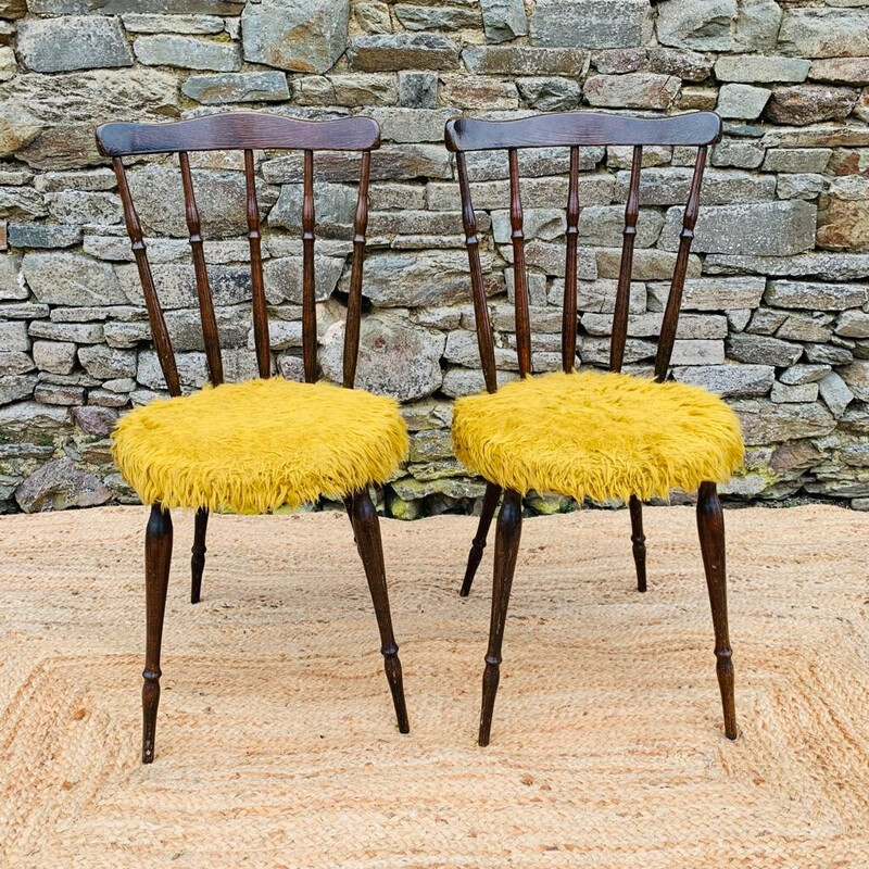 Coppia di sedie moumoute gialle vintage, 1960