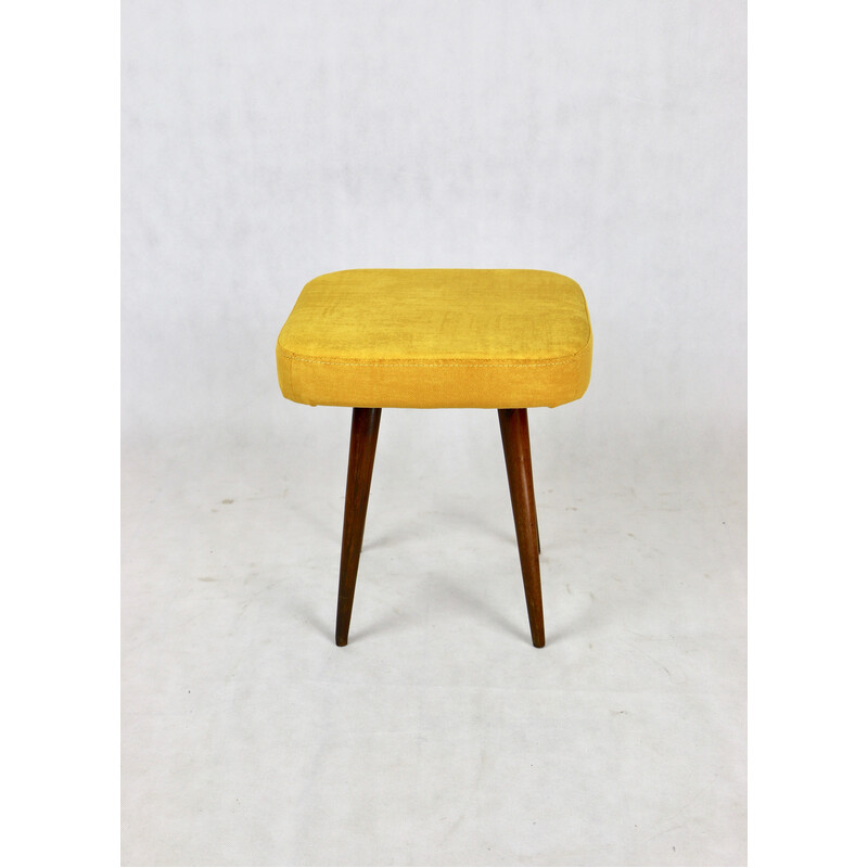 Vintage stool in yellow fabric, 1970