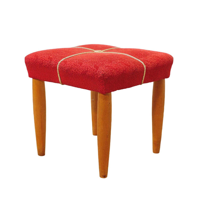 Vintage beechwood upholstered stool by Uluv, Czechoslovakia1960