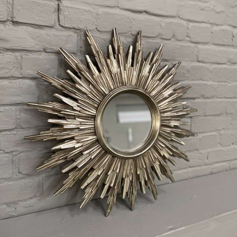 Specchio d'argento vintage a forma di sole