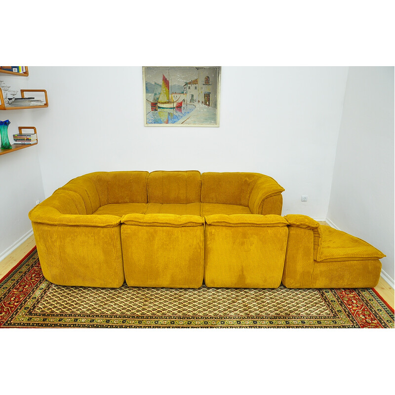 Canapé modulaire vintage en velours jaune, 1970