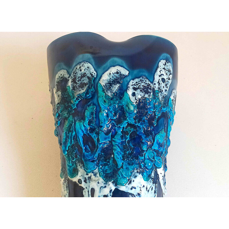 Vase vintage en céramique bleu de Vallauris, 1960