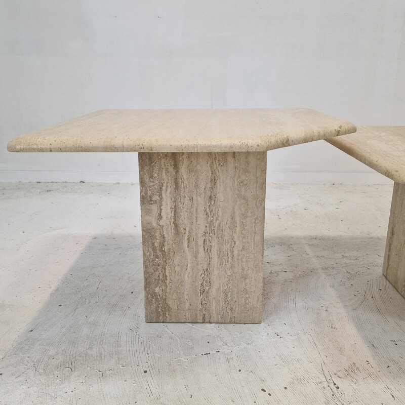Set of 3 vintage travertine side tables, Italy 1980