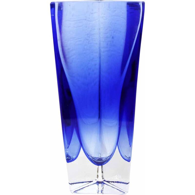 Vintage triangular glass vase for Krosno, Poland 1970