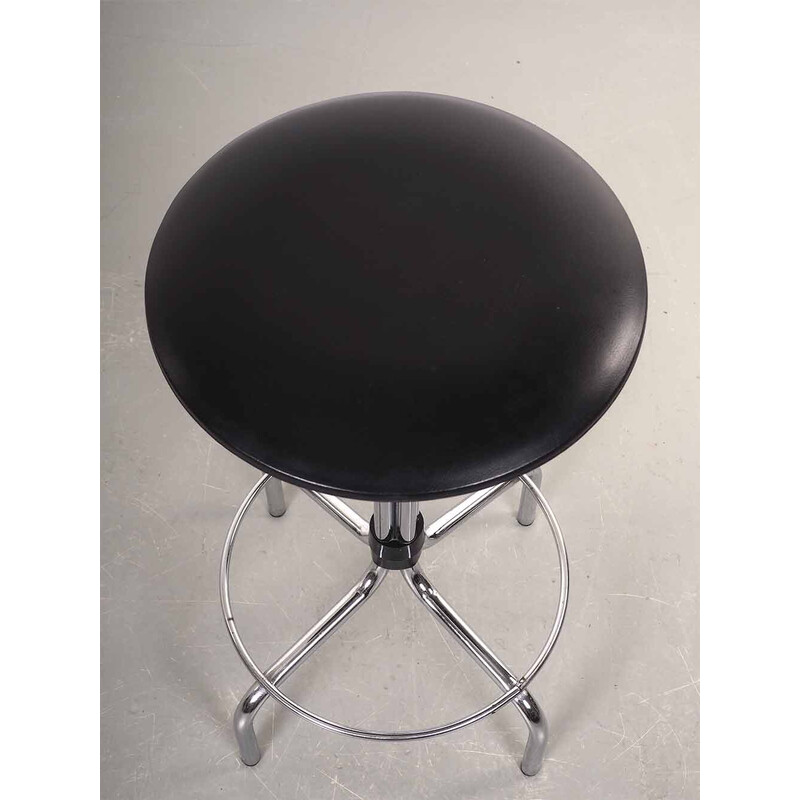 Vintage stool in chrome and black leatherette for Brabantia, Netherlands