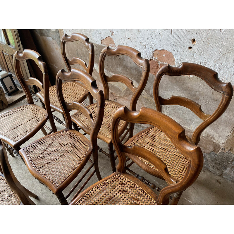Lot de 7 chaises vintage en bois, 1900