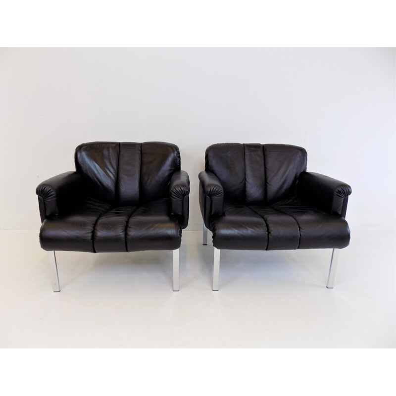 Buy Pair of Vintage Black Leather Designer Chairs From Girsberger