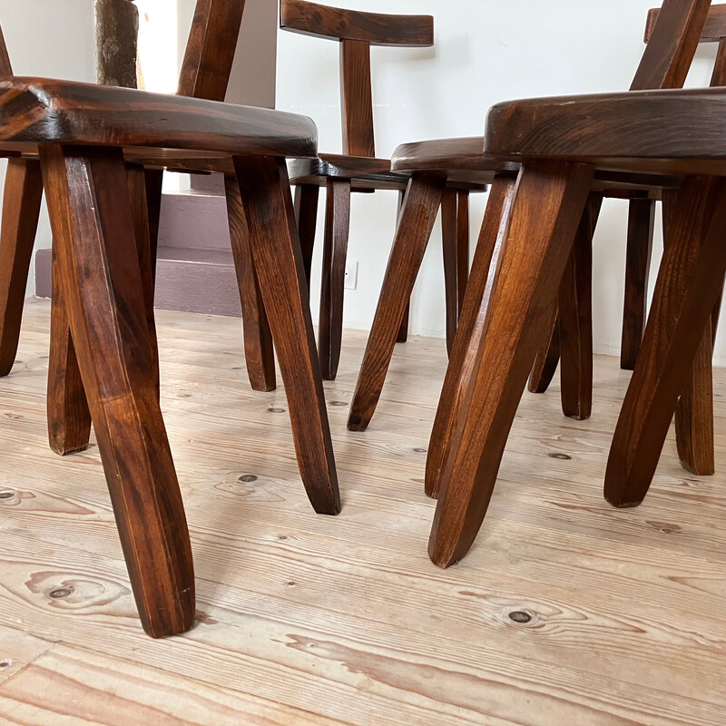 Set of 6 vintage solid elm chairs by Olavi Hanninen, 1960-1970