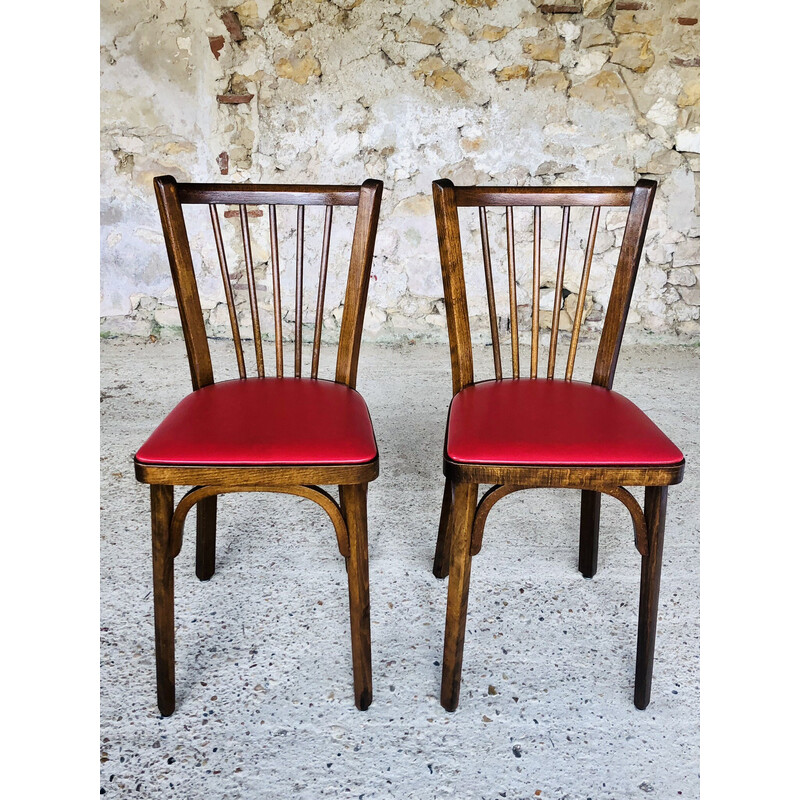 Paire de chaises vintage Baumann en bois de hêtre, France 1960