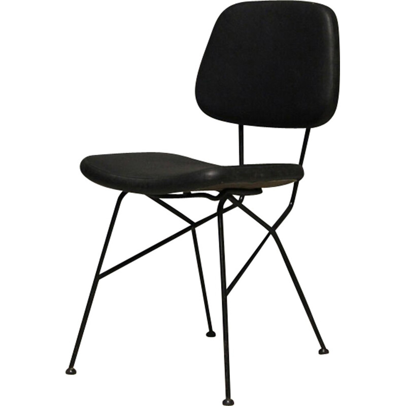 Schwarzer Stuhl aus Stahl und Kunstleder Modell Cocorita von Gastone  Rinaldi für Velca - 1950