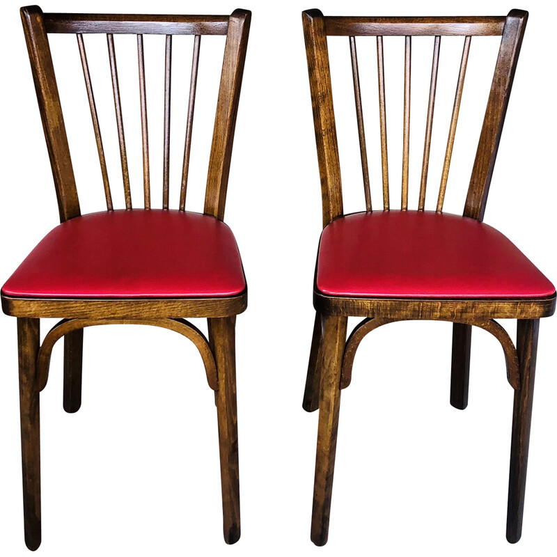 Paar Vintage Baumann Stühle aus Buchenholz, Frankreich 1960