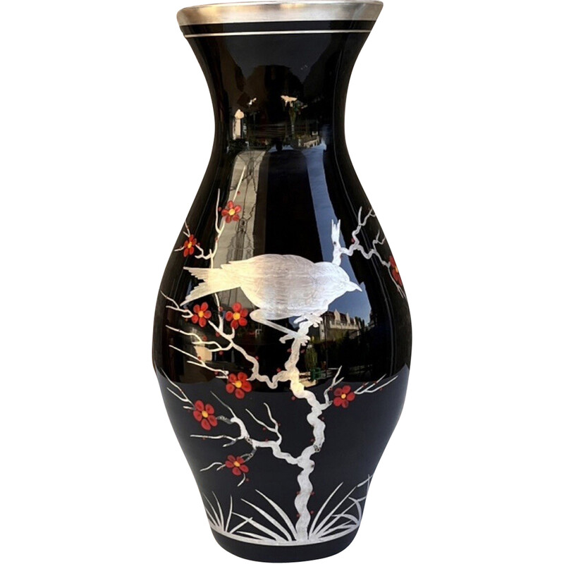 Vintage hyalite glass vase by Grossenhein, Germany 1950