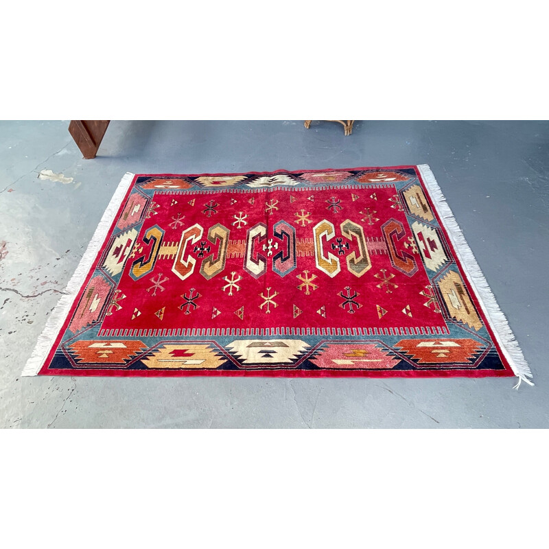 Vintage-Teppich aus mehrfarbigem Synthetik und samtiger Baumwolle, 1990