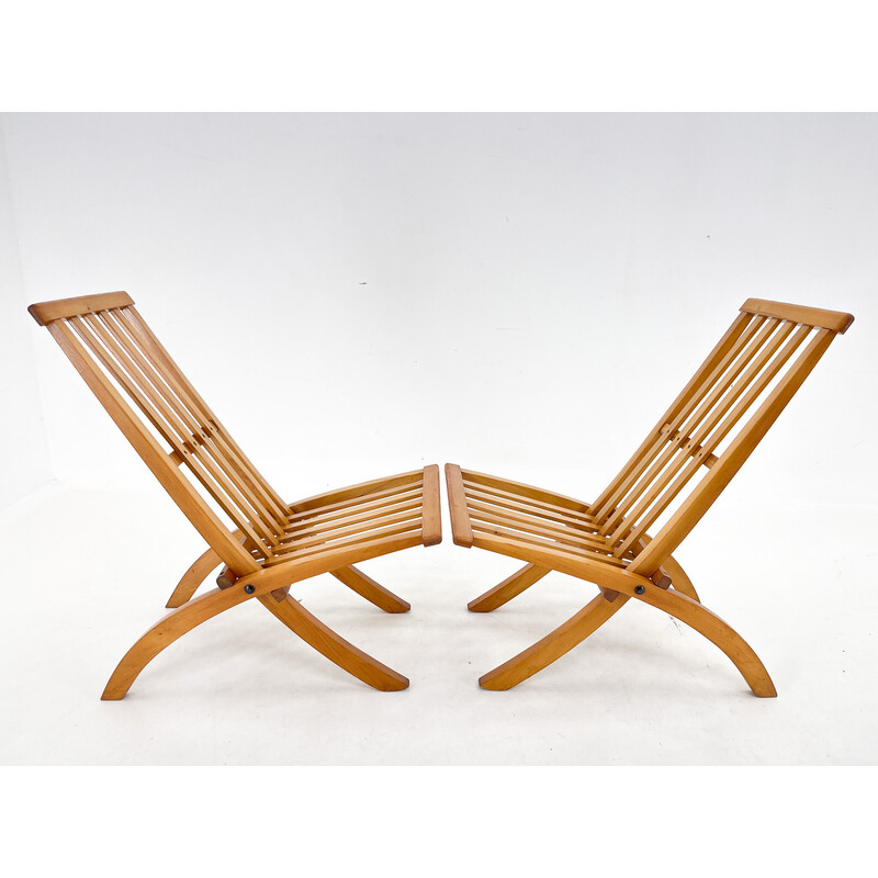 Par de cadeiras dobráveis vintage em madeira de faia de Otto Rothmayer