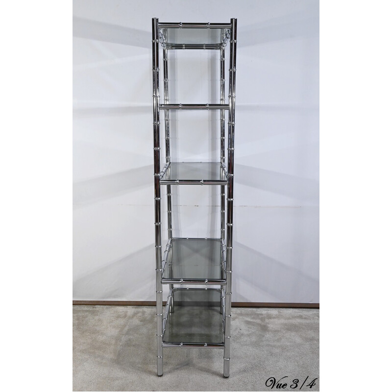 Prateleira vintage de 5 níveis em metal cromado e vidro, 1970