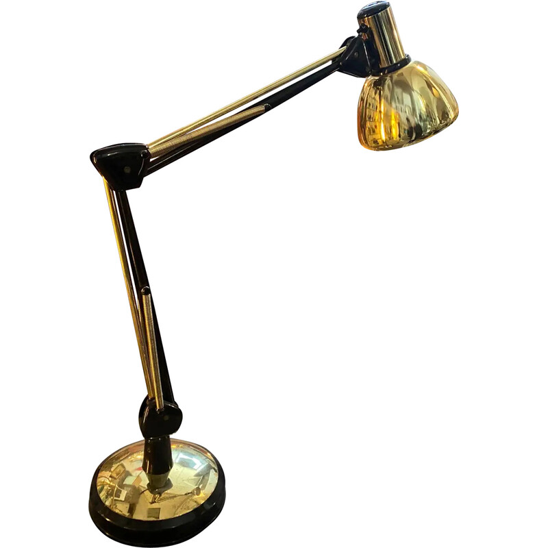 Lampe de bureau réglable vintage en métal doré, Italie 1970