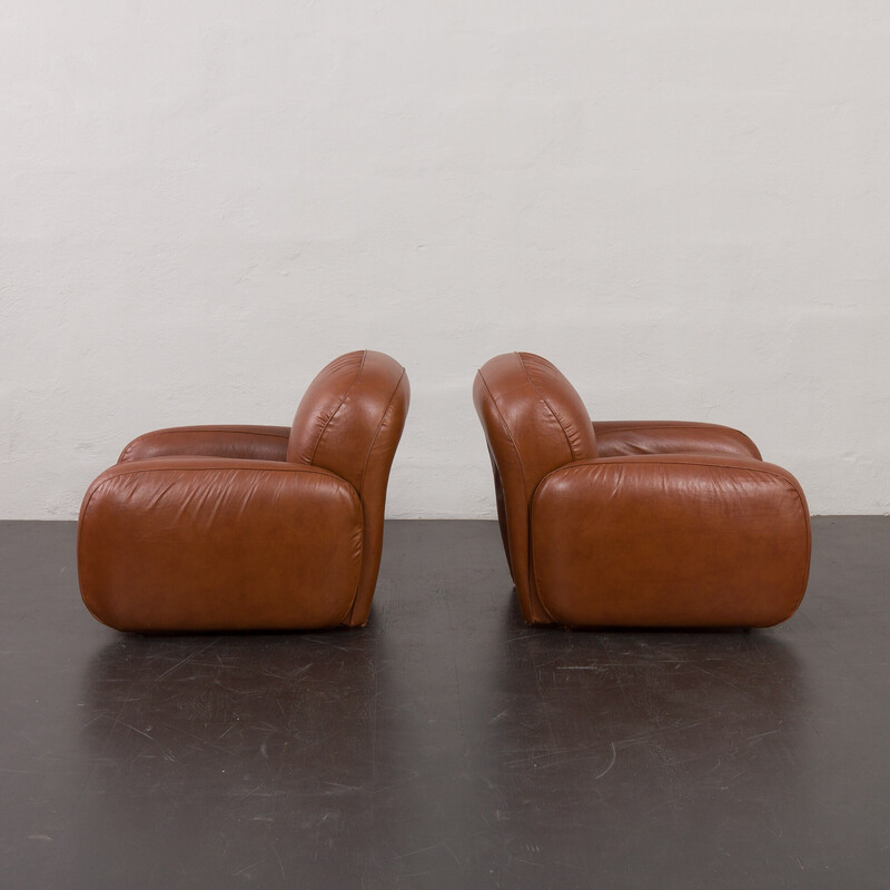 Pair of vintage Space Age armchairs in brown leatherette, Italy 1970