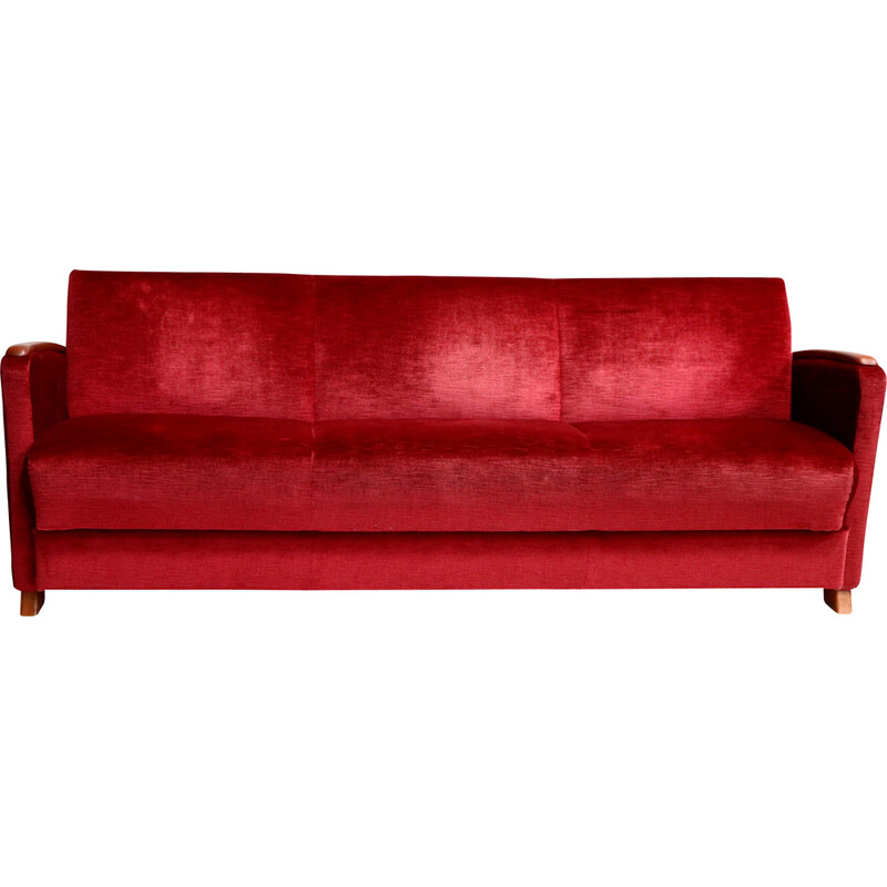 Canapé vintage en velours rouge bordeaux, 1960