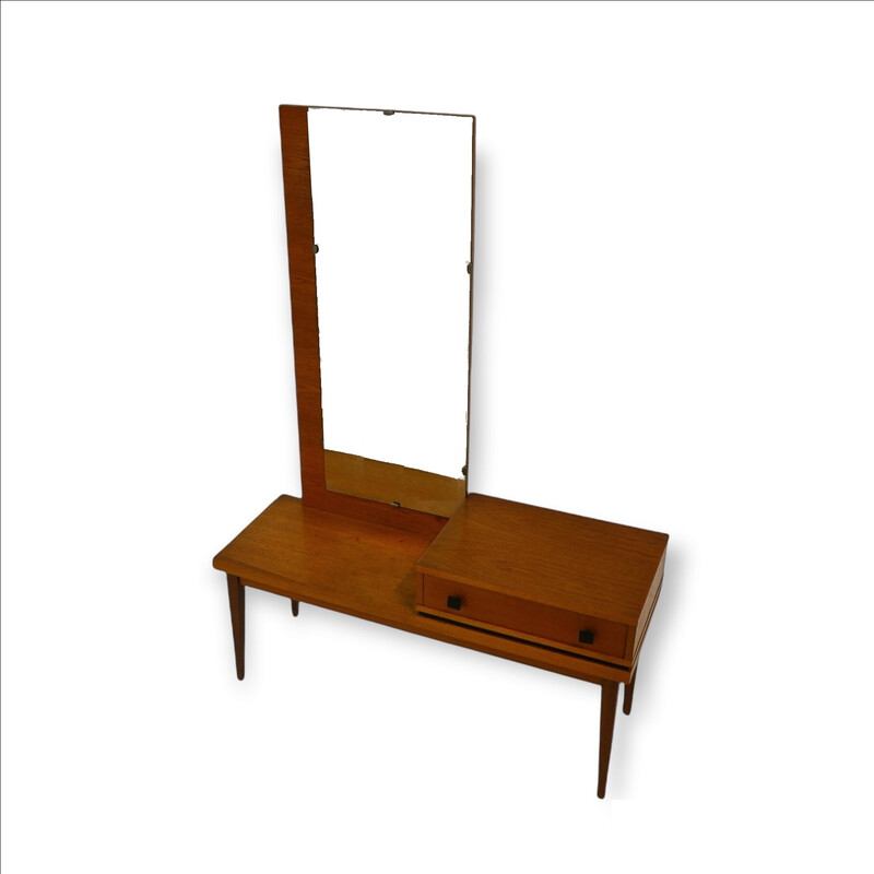 Tavolino da toilette vintage in teak con specchio