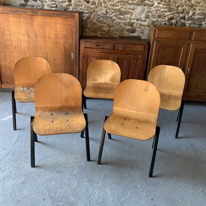 Set di 5 sedie vintage in metallo e legno