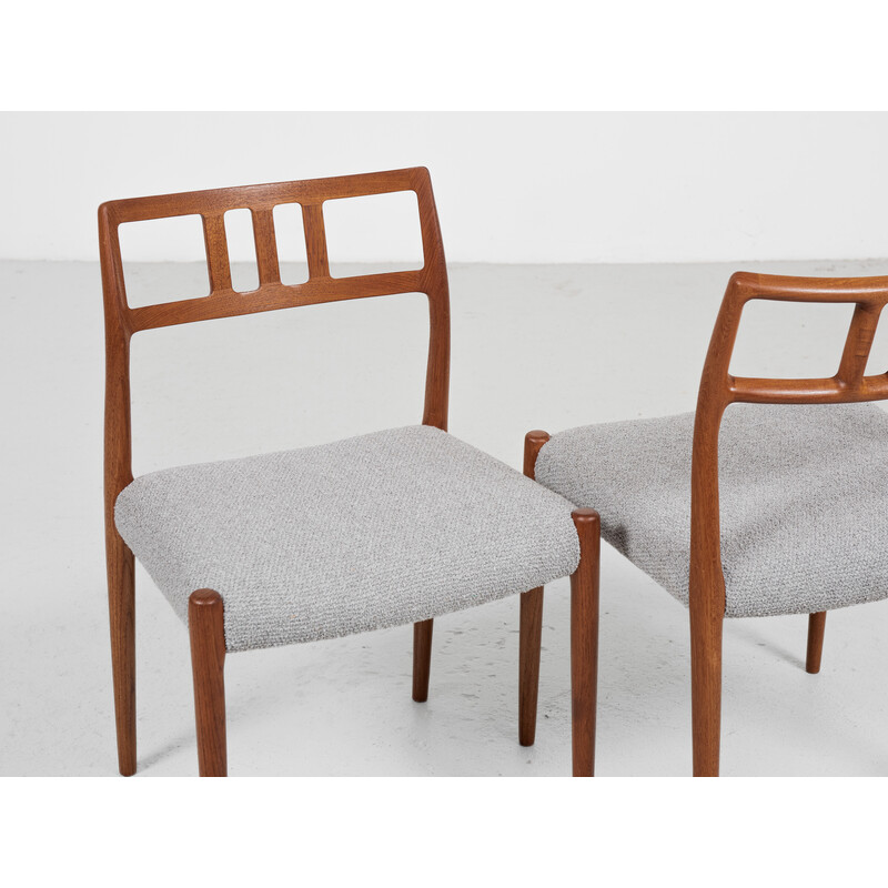 Set of 6 mid century Danish chairs in teak and fabric model 79 by Niels Otto Møller