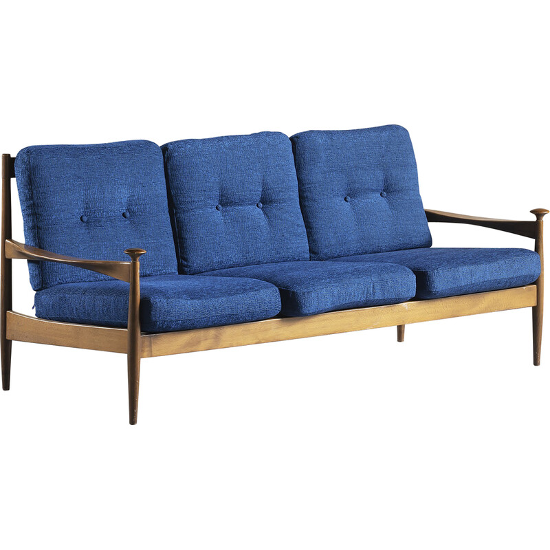 Vintage sofa in teak and blue cushion, Denmark 1960s