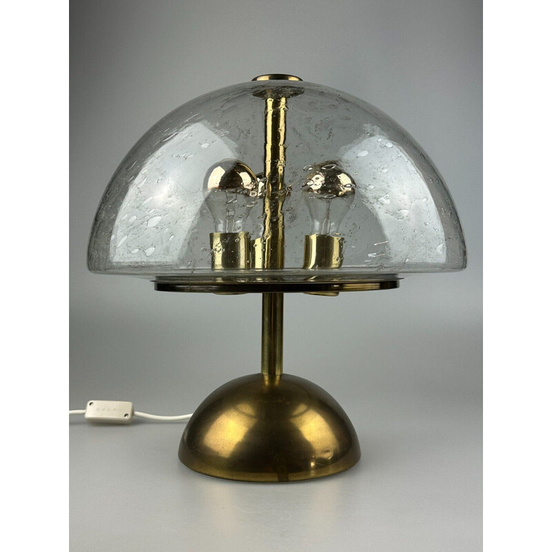 Lampe de table vintage en verre et laiton pour Doria Leuchten, Allemagne  1970