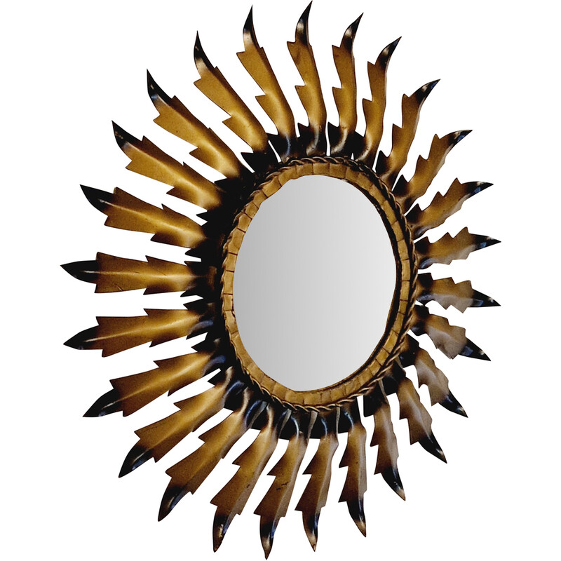 Specchio vintage in metallo a forma di sole, 1950