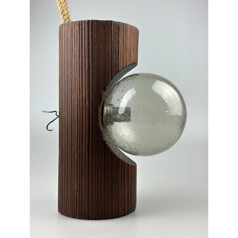 Applique vintage en bois et verre, Suisse 1960-1970
