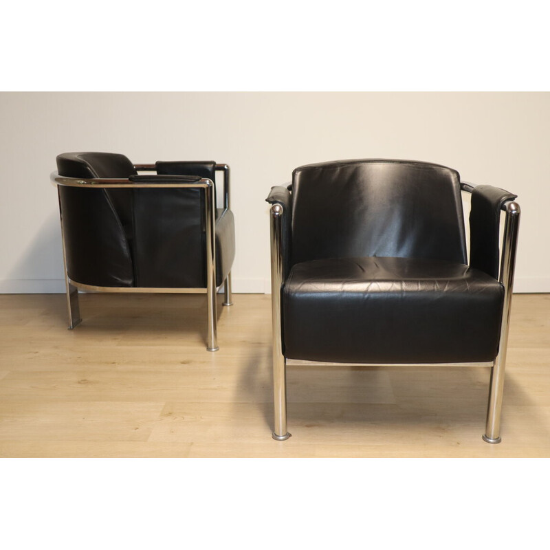 Paire de fauteuils vintage en cuir synthétique et métal chromé, 1970