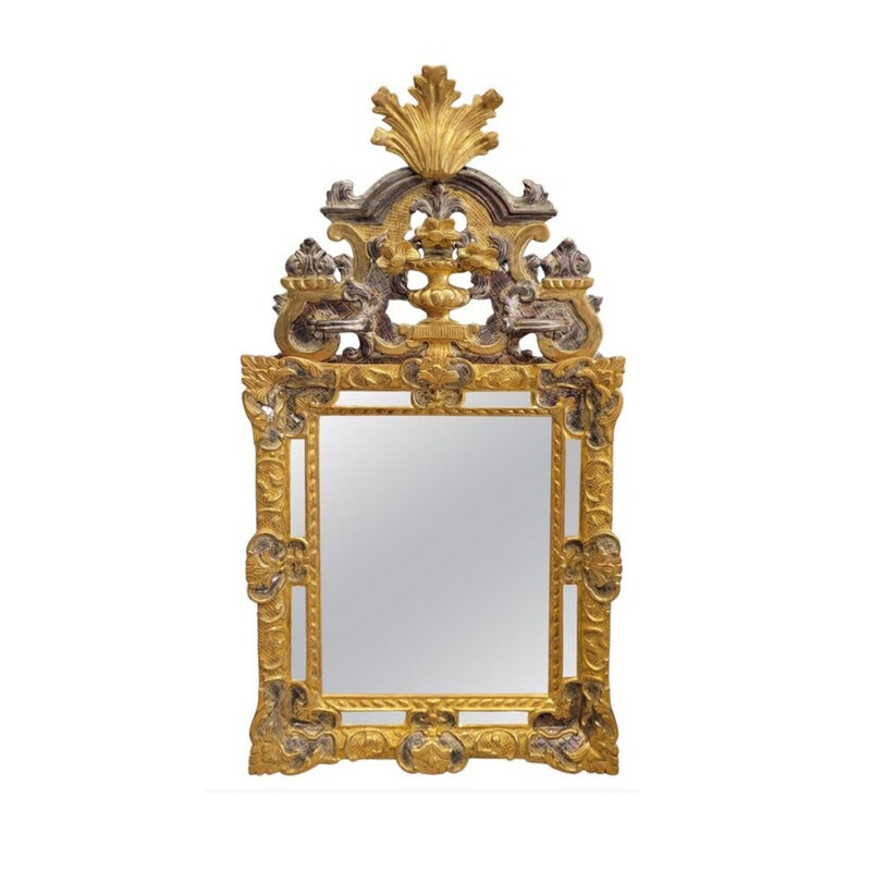 Specchio d'epoca "Specchio Luigi XIV" in legno intagliato e dorato, Francia