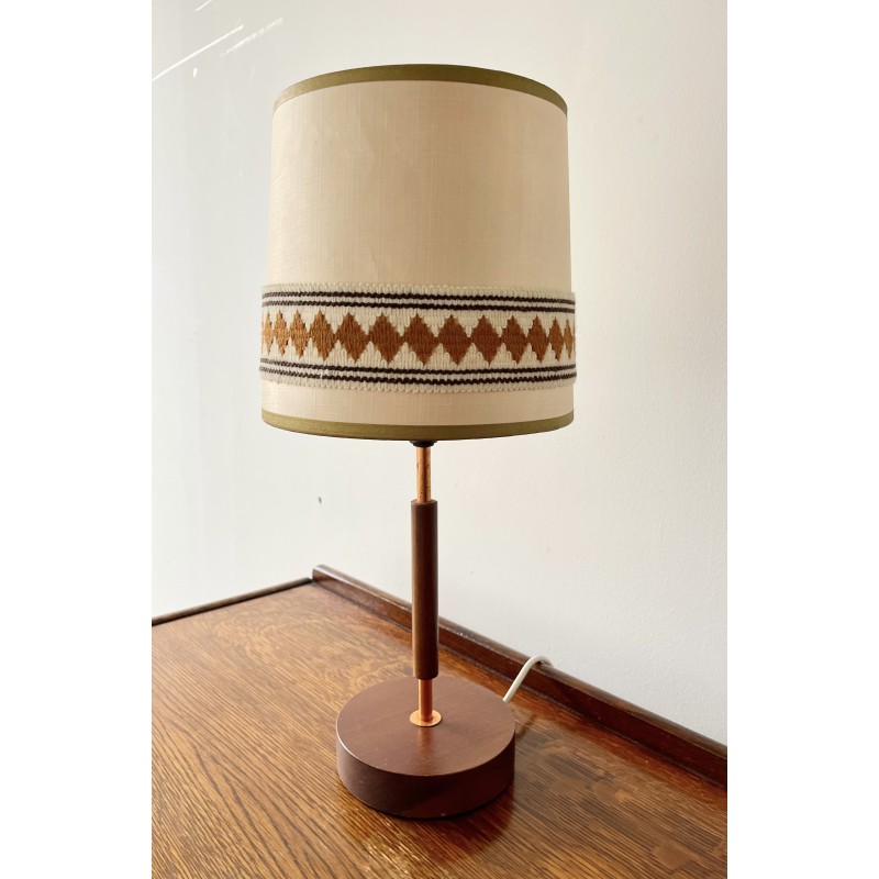 Lampe de table vintage en teck et cuivre par Davies, Londres