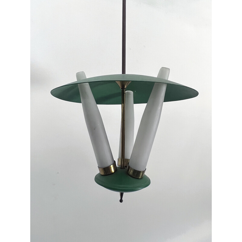 Vintage pendant lamp with 3 opaline glasses and metal, Italy 1950