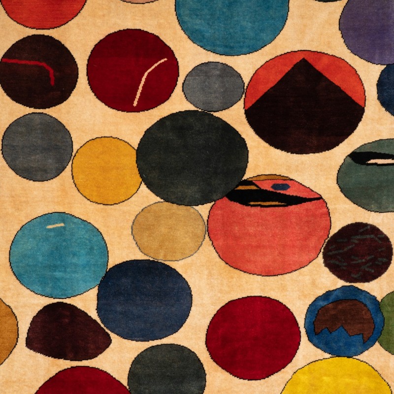 Vintage-Teppich aus Merinowolle, der bunte Kreise darstellt