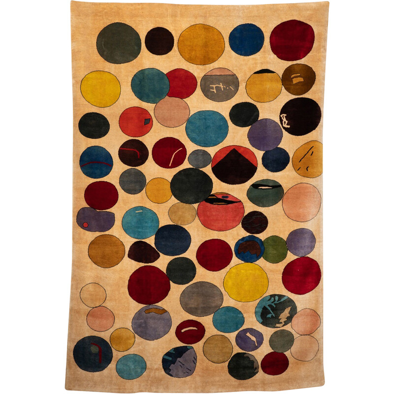 Tapis vintage en laine mérinos représentant des cercles colorés