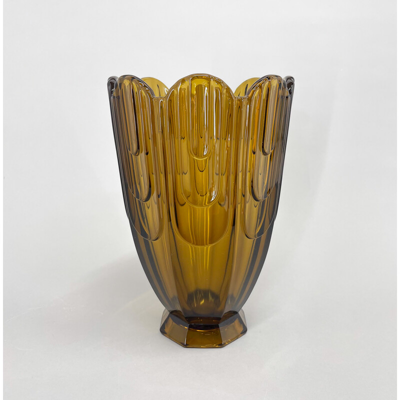 Jarra de vidro âmbar vintage de Rudolf Schrotter, Checoslováquia, 1930