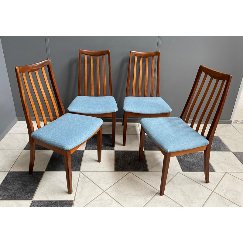 4 Esszimmerstühle aus blauem für G-plan, Stoff 1960