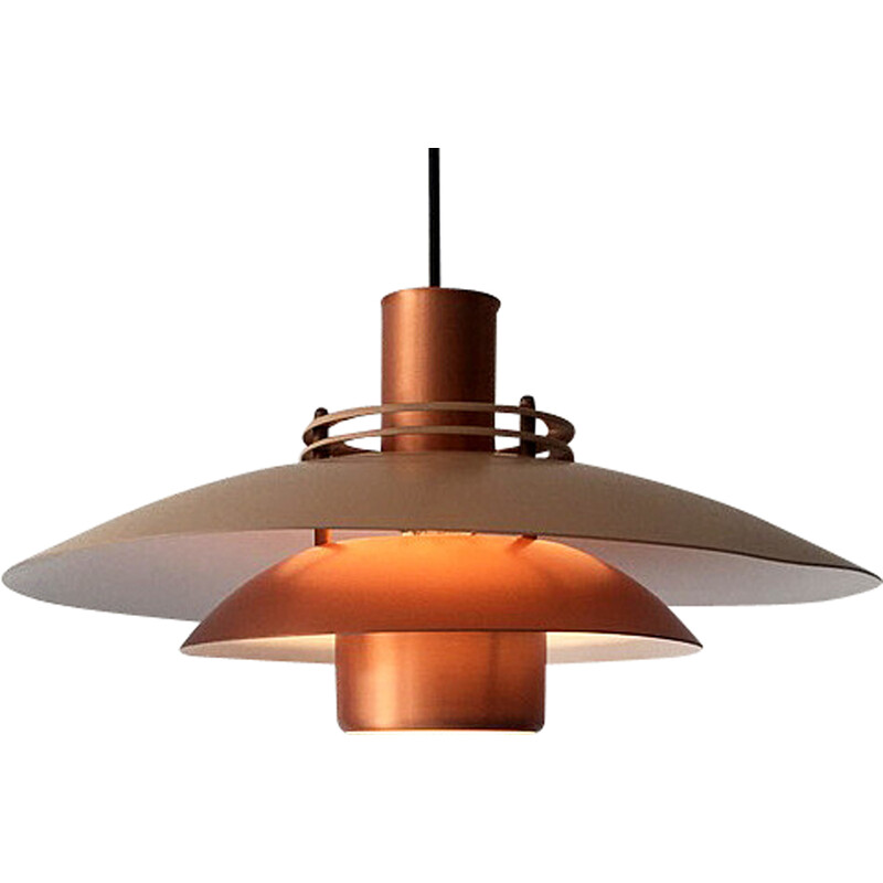 Vintage pendant lamp in copper and beige layers, Denmark 1960
