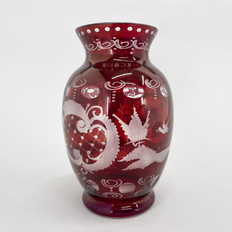Paire de vases vintage en verre par Egermann Ruby Red, Tchécoslovaquie 1940