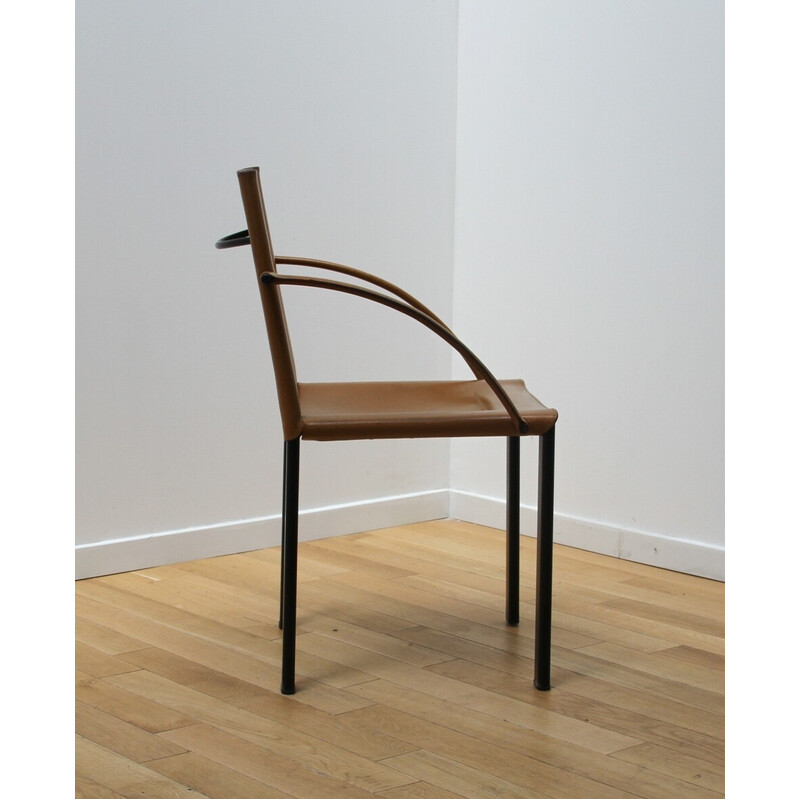 Juego de 8 sillas de comedor vintage de metal y cuero color canela de  Matteo Grassi