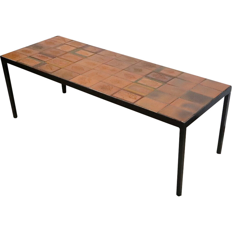 Vintage rectangular ceramic coffee table by Roger Capron, France 1960