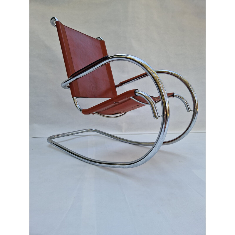 Silla mecedora vintage Bauhaus de tela y metal, Italia 1970